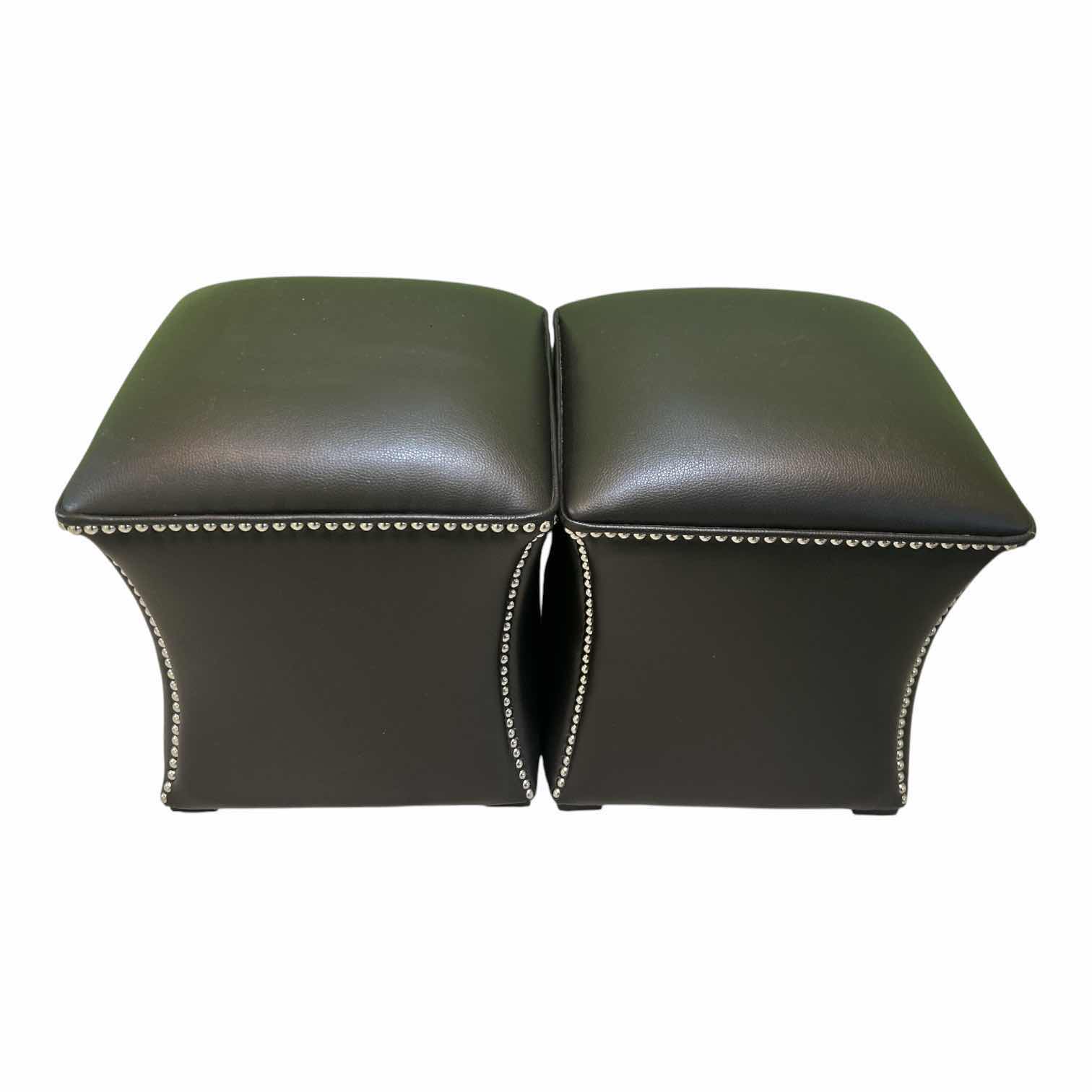 View 1 of 2-DARK BROWN MODERN LEATHER OTTOMANS