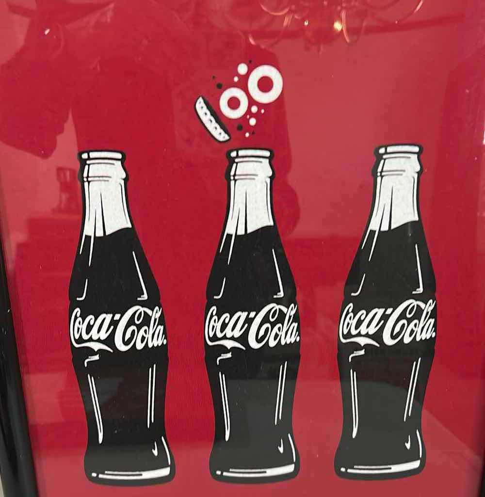 View 3 of COLLECTABLE 3 VINTAGE COMMEMORATIVE COCA COLA ADVERTISING FRAMED T SHIRTS