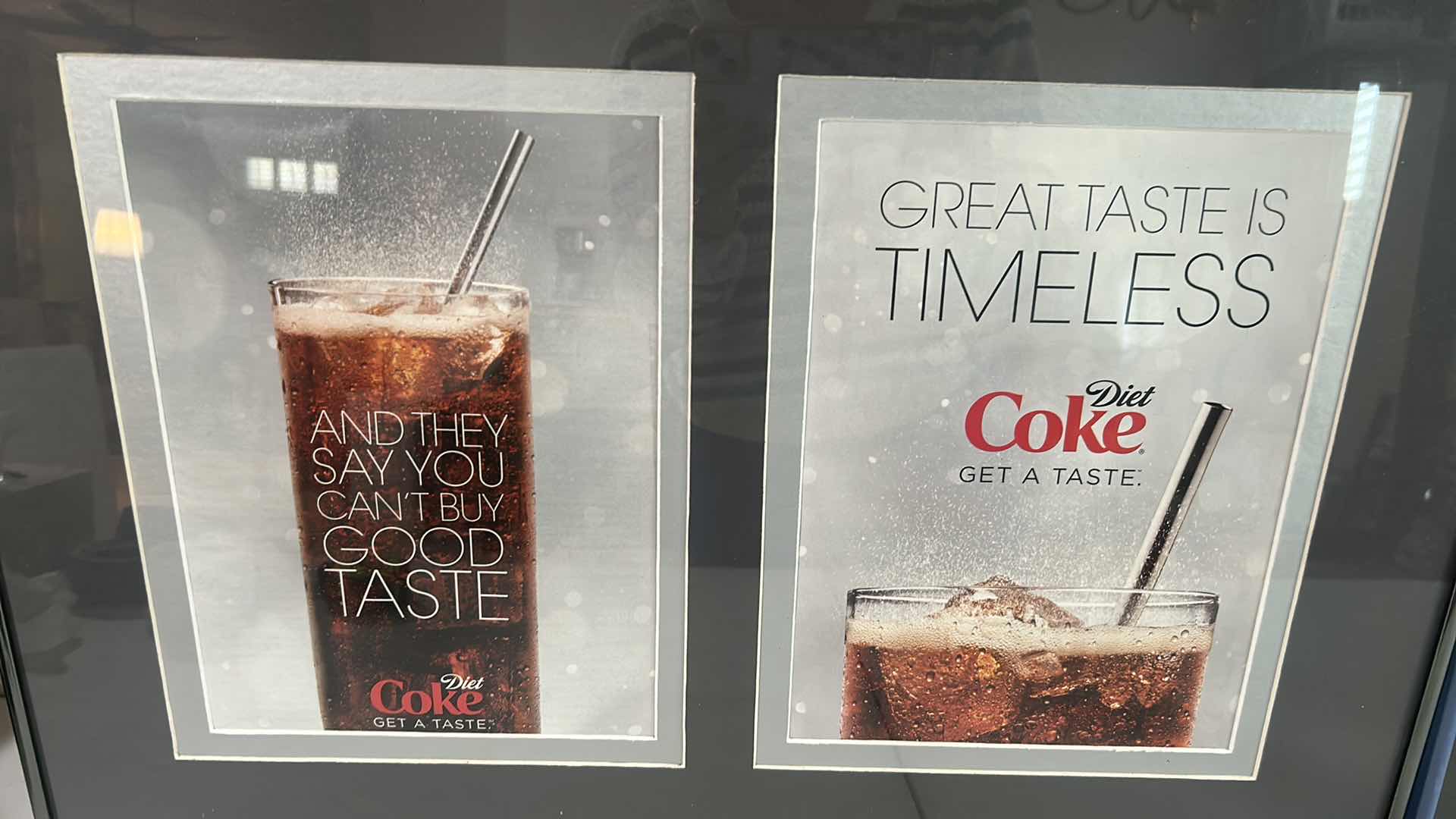 View 2 of 2- DOUBLE MATTED FRAMED VINTAGE STYLE DIET COKE PRINT ADVERTISEMENTS 23" X 17" 23" X 16"