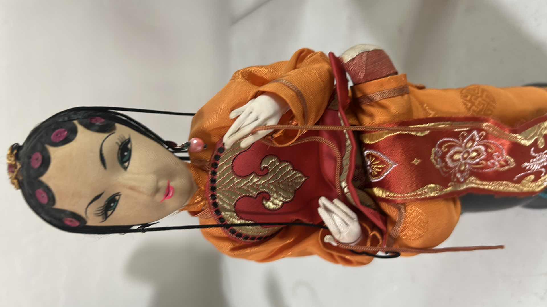 View 2 of PAIR OF VINTAGE ASIAN DECORATIVE DOLLS DRESSED TRADITIONAL SILK LIKE ATTIRE H 11" 6"