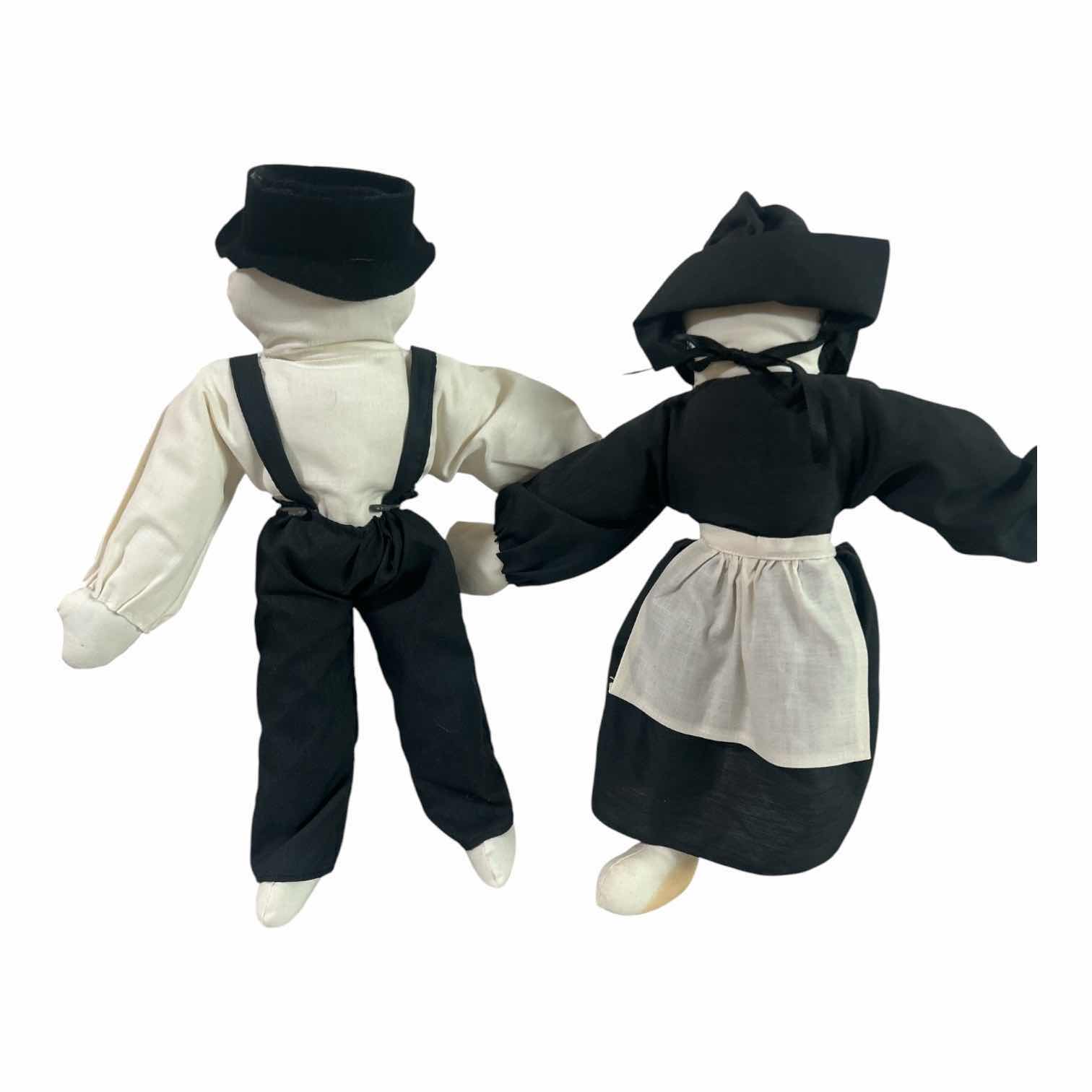 View 1 of PAIR OF HANDMADE FACELESS CLOTH AMISH TAG DOLLS H 16"