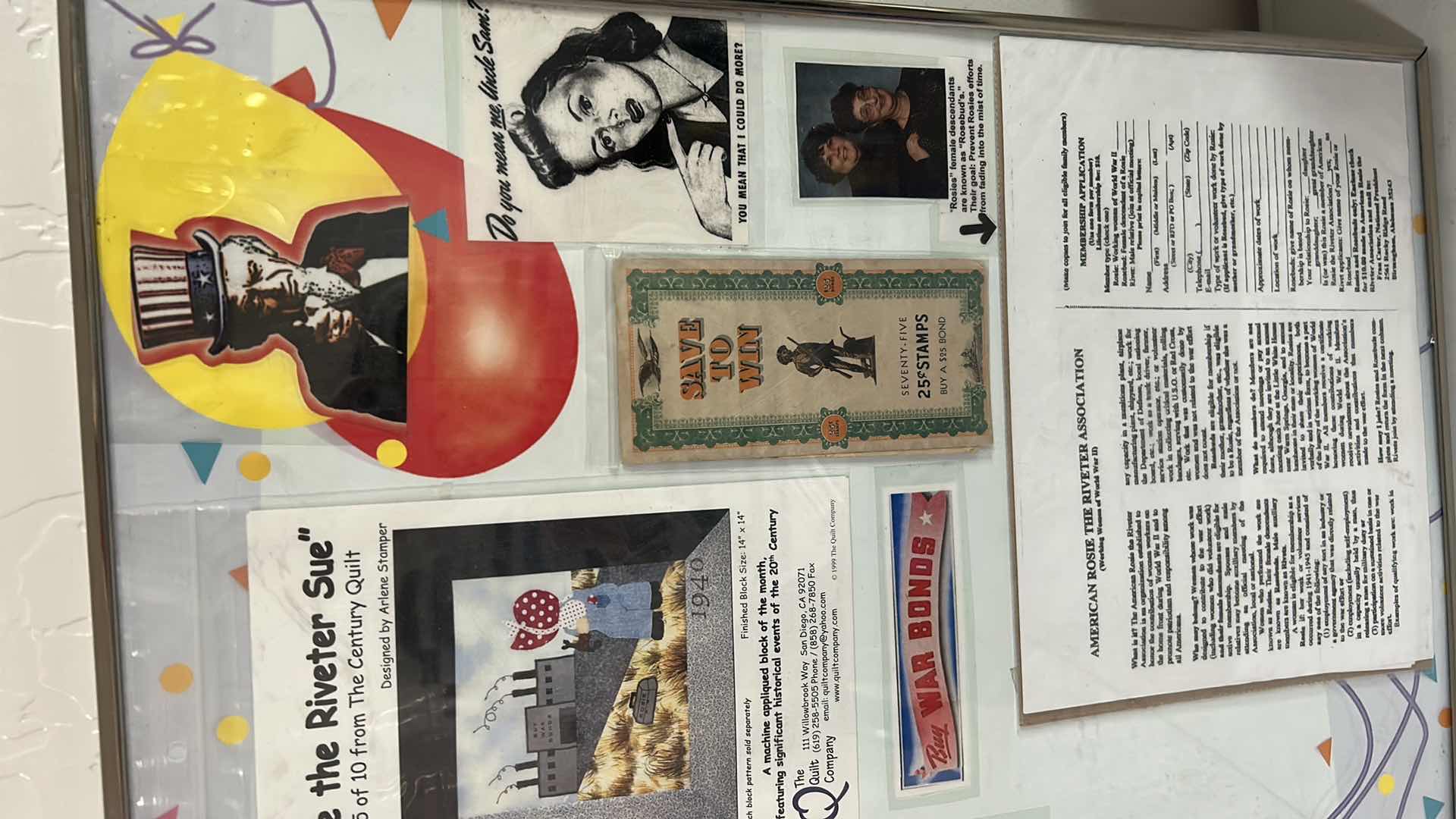 View 3 of FRAMED WORLD WAR II DISPLAY W COLLECTION WARTIME MEMORABILIA DOCUMENTS ETC 30" X 25"