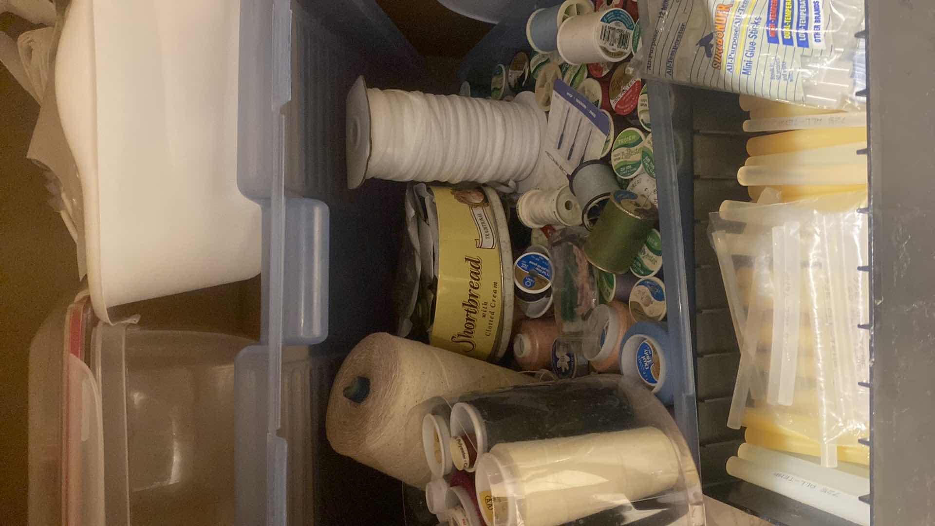 View 1 of CONTENTS OF CABINET – CRAFTING SUPPLIES-THREAD GLUE FOR GLUE GUN ELASTIC & TRIM