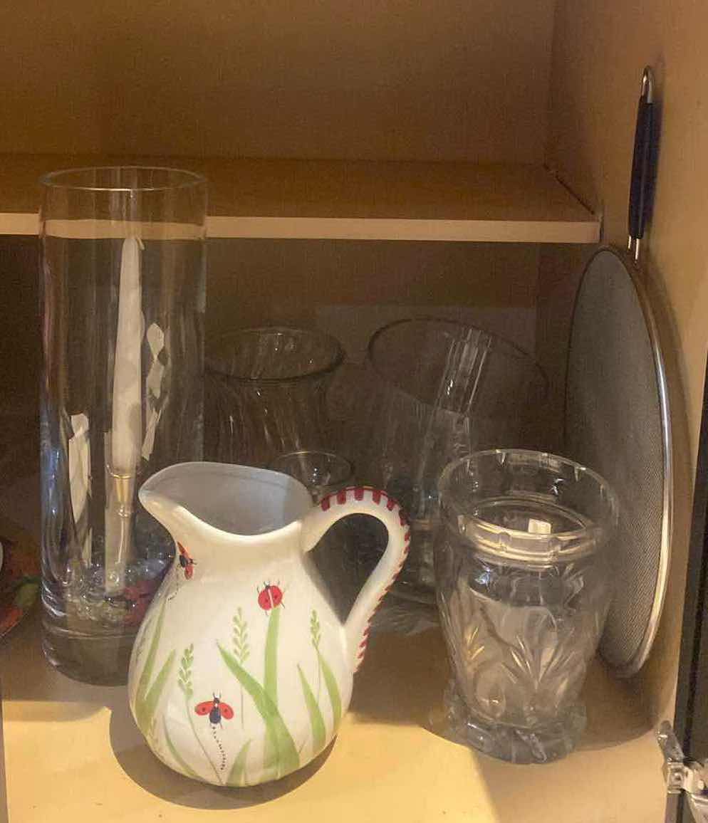 View 1 of CONTENTS OF CABINET - GLASS VASES & PITCHER (8)