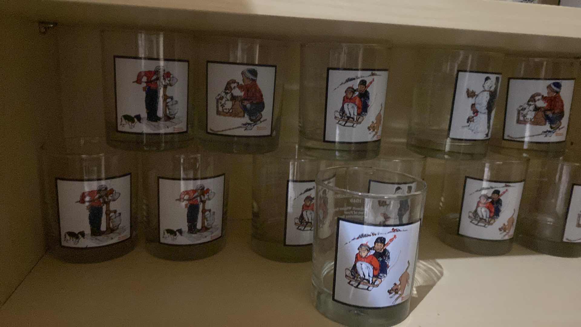 View 2 of SHELF OF VINTAGE PEPSI NORMAN ROCKWELL WINTER SCENE BY ARBY’S COLLECTOR SERIES (12)