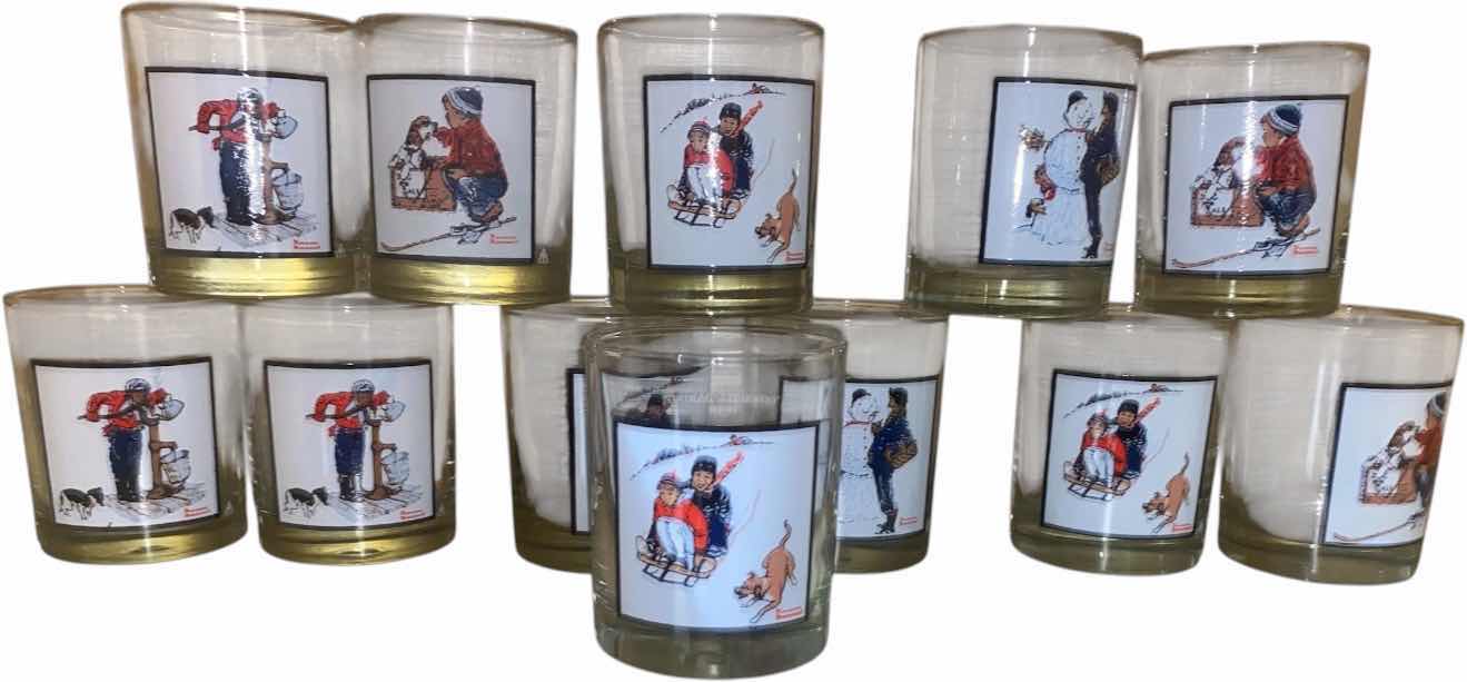 View 1 of SHELF OF VINTAGE PEPSI NORMAN ROCKWELL WINTER SCENE BY ARBY’S COLLECTOR SERIES (12)