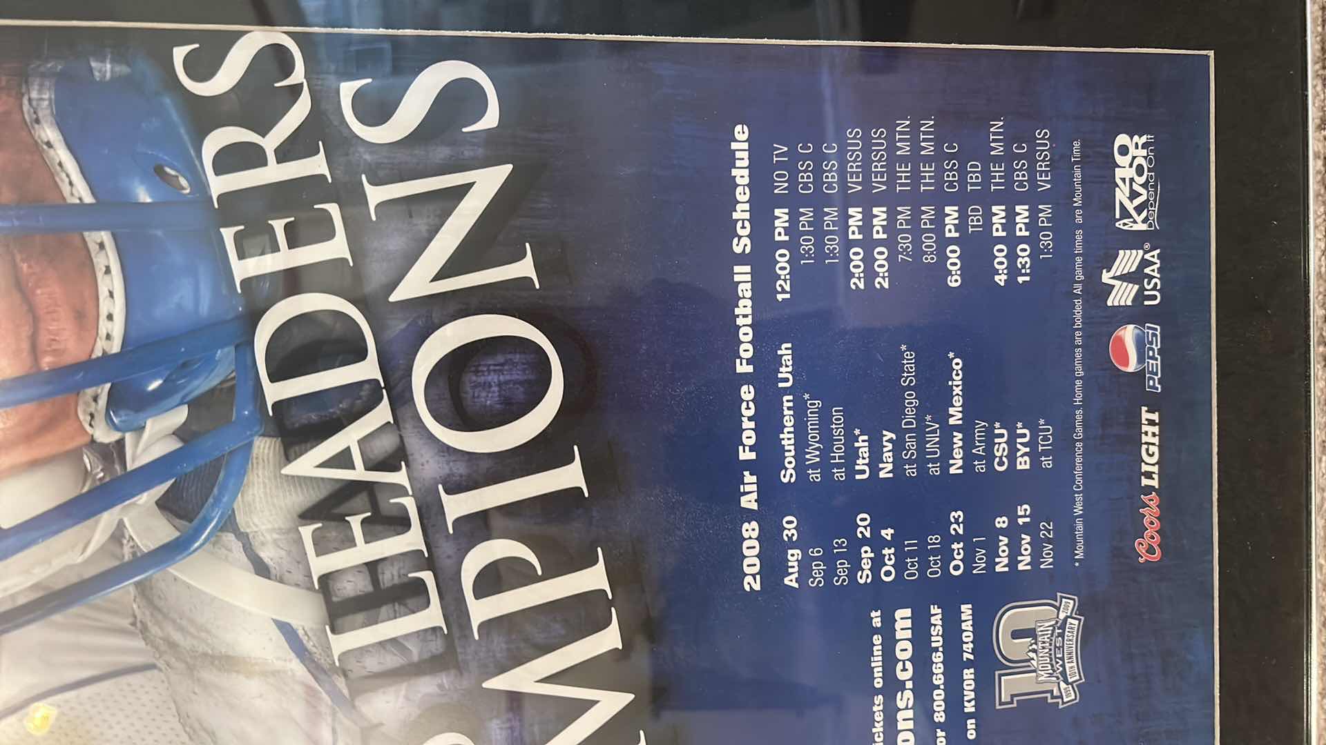 View 3 of FRAMED 2008 AIR FORCE FALCONS FOOTBALL TEAM PROMOTIONAL SCHEDULE POSTER 21 1/2” x H27 1/2