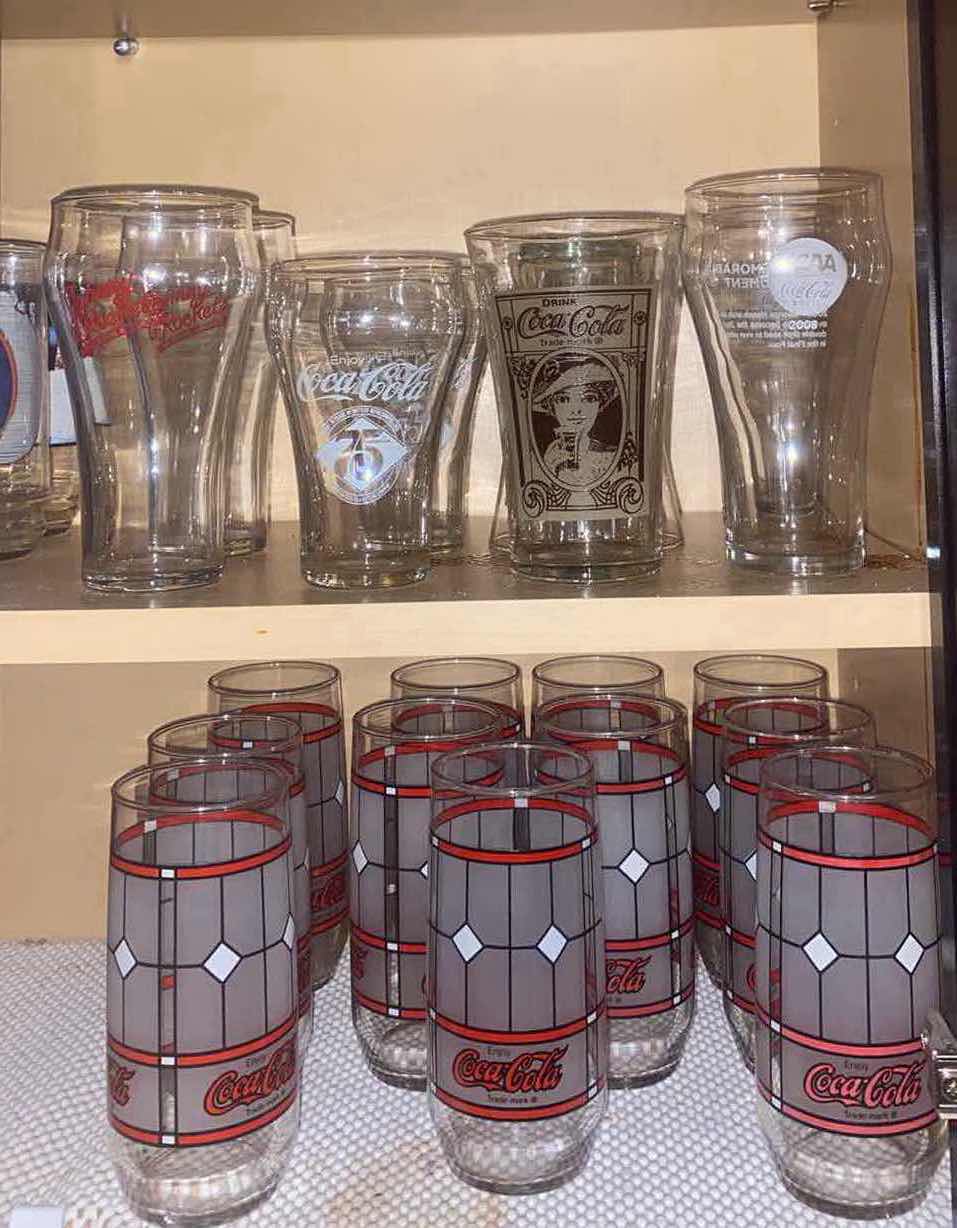 View 1 of CONTENTS OF CABINET – VINTAGE COCA-COLA GLASSES (20)