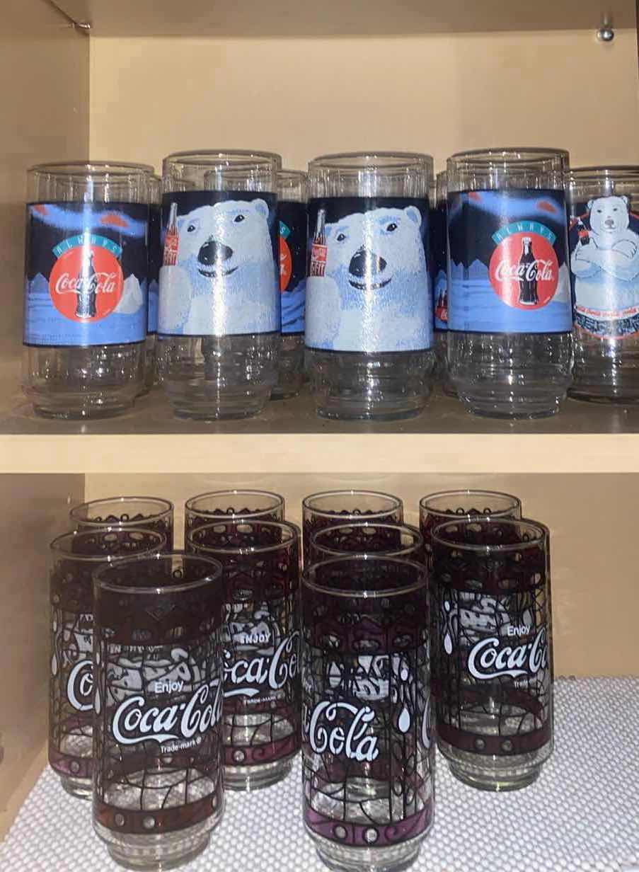 View 1 of CONTENTS OF CABINET VINTAGE COCA-COLA GLASSES (21)