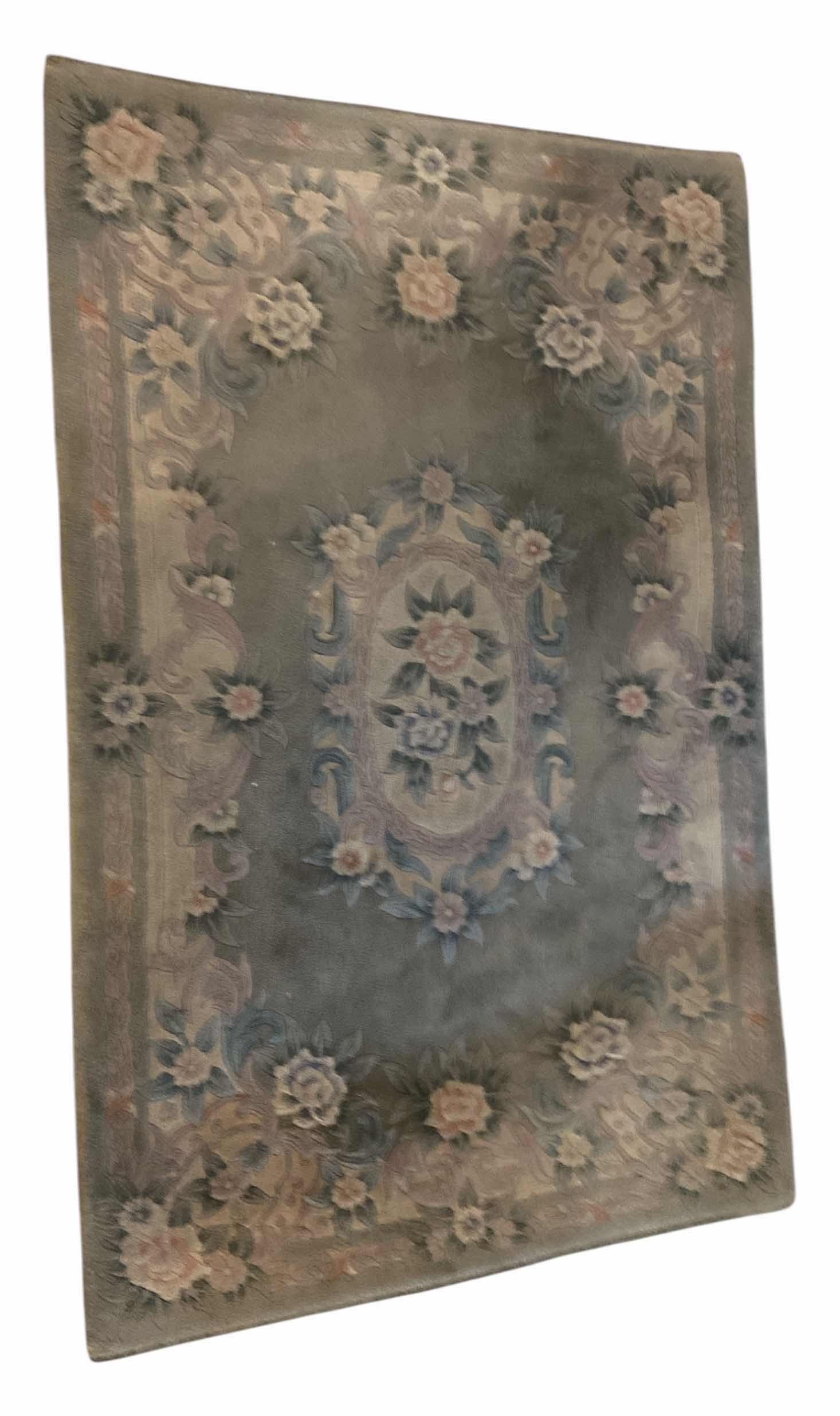View 1 of TRADITIONAL HAND TUFTED WOOL AREA RUG LIGHT GREEN 45“ X 70“