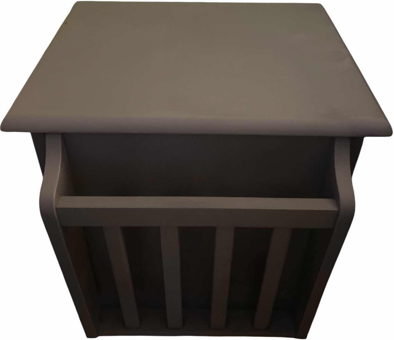 View 1 of GREY WOOD SIDE TABLE WITH SLATTED MAGAZINE OR BOOK RACK 19 1/2” X 18” H 22”