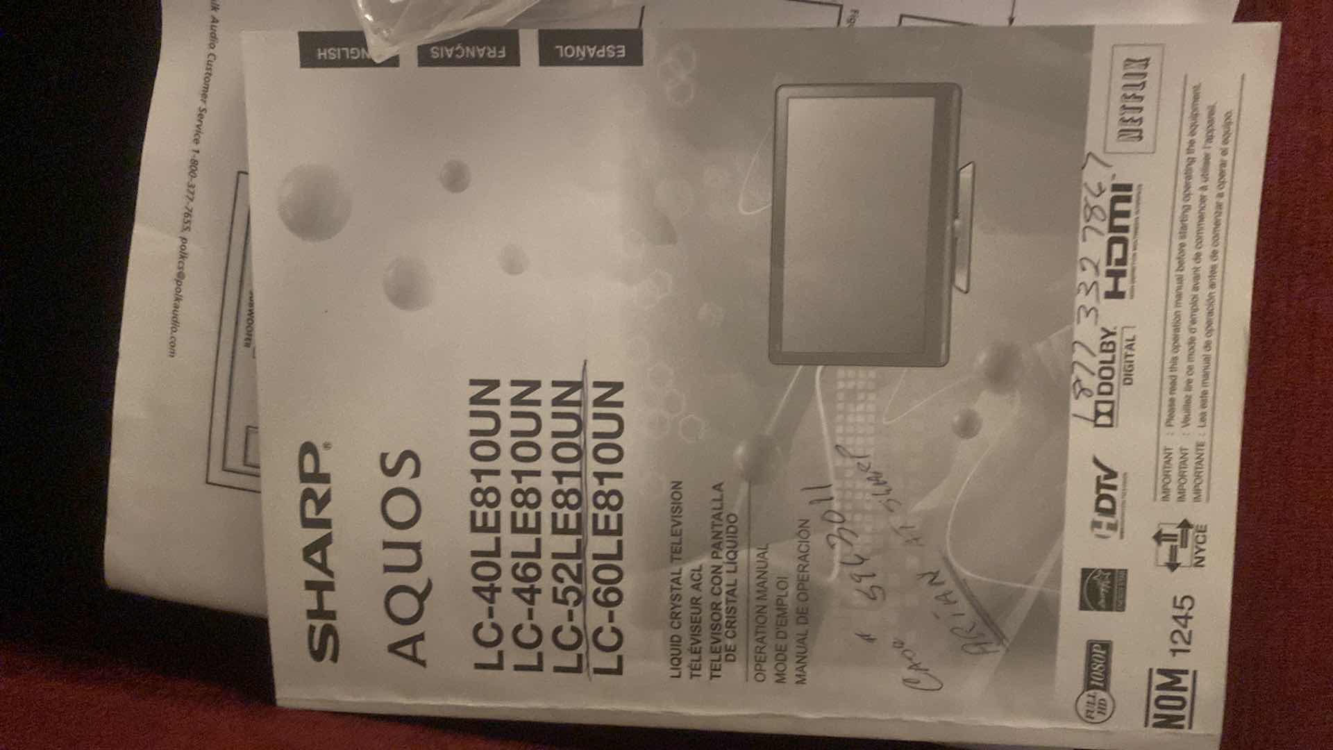 View 2 of 52” SHARP AQUOS MODEL LC DASH 52LE810UN ON SWIVEL STAND (REMOTE MISSING)