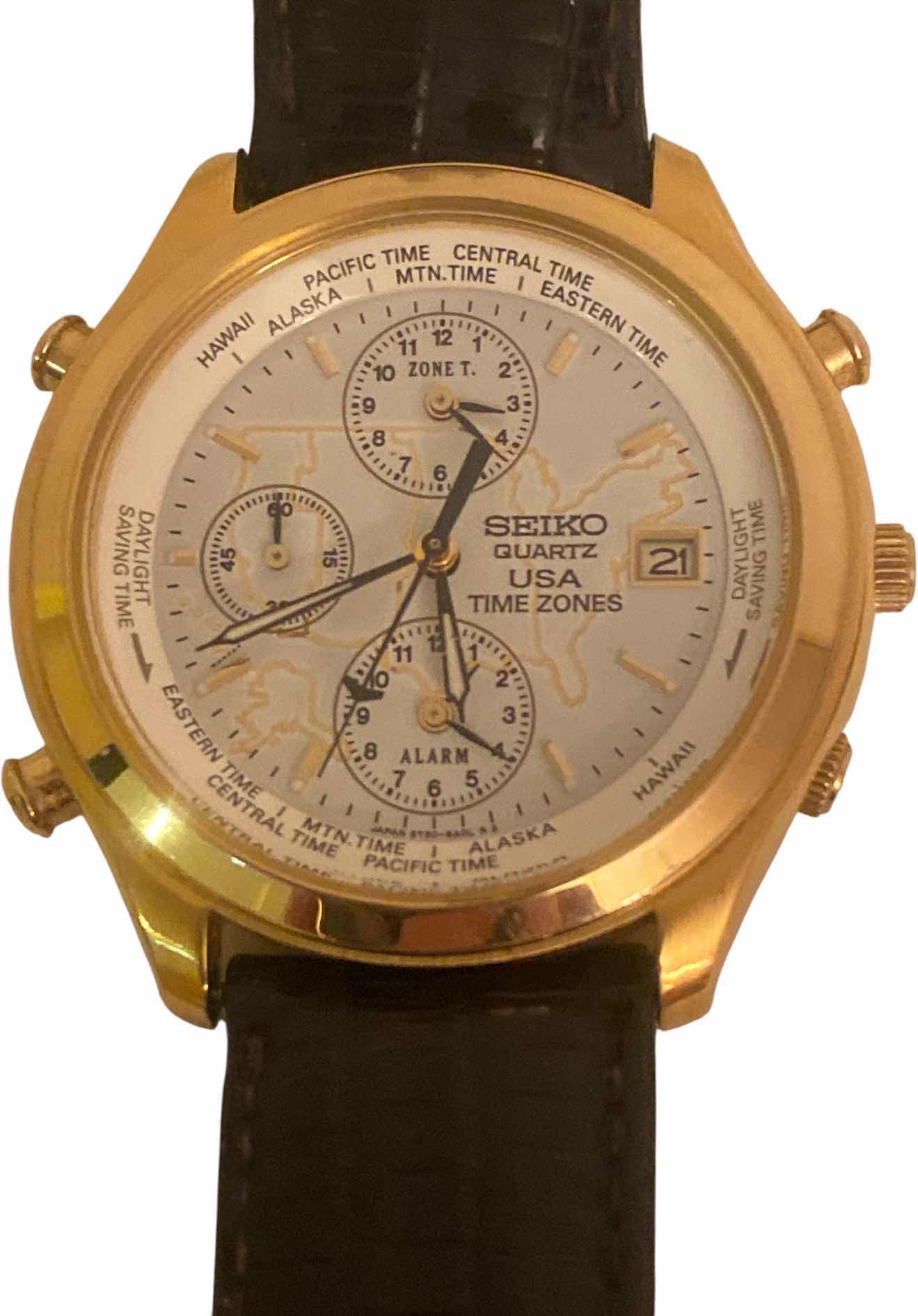 View 1 of VINTAGE 1990’s SEIKO 5250–6809 USA TIME ZONE PROGRAM ALARM QUARTZ WATCH