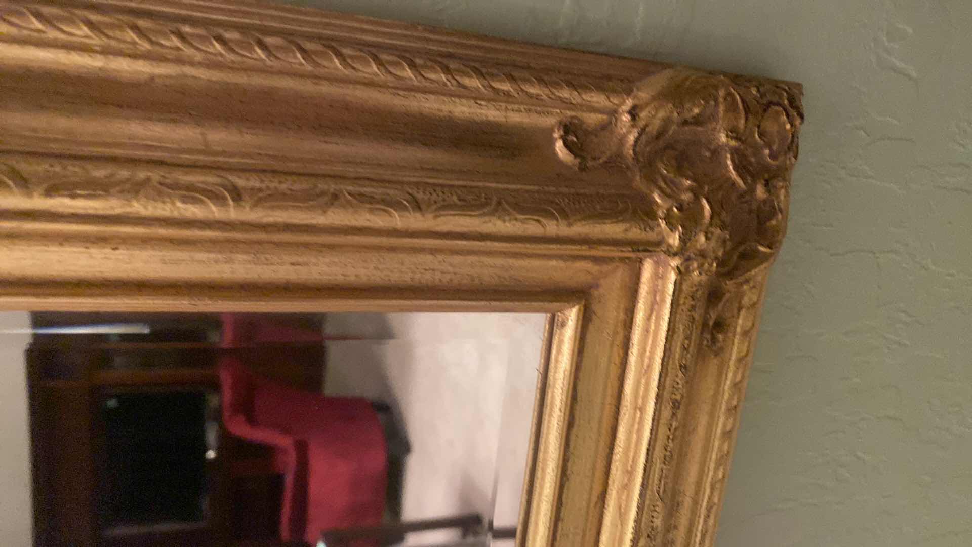 View 2 of GOLD FRAMED BEVELED WALL MIRROR 20” X 35”