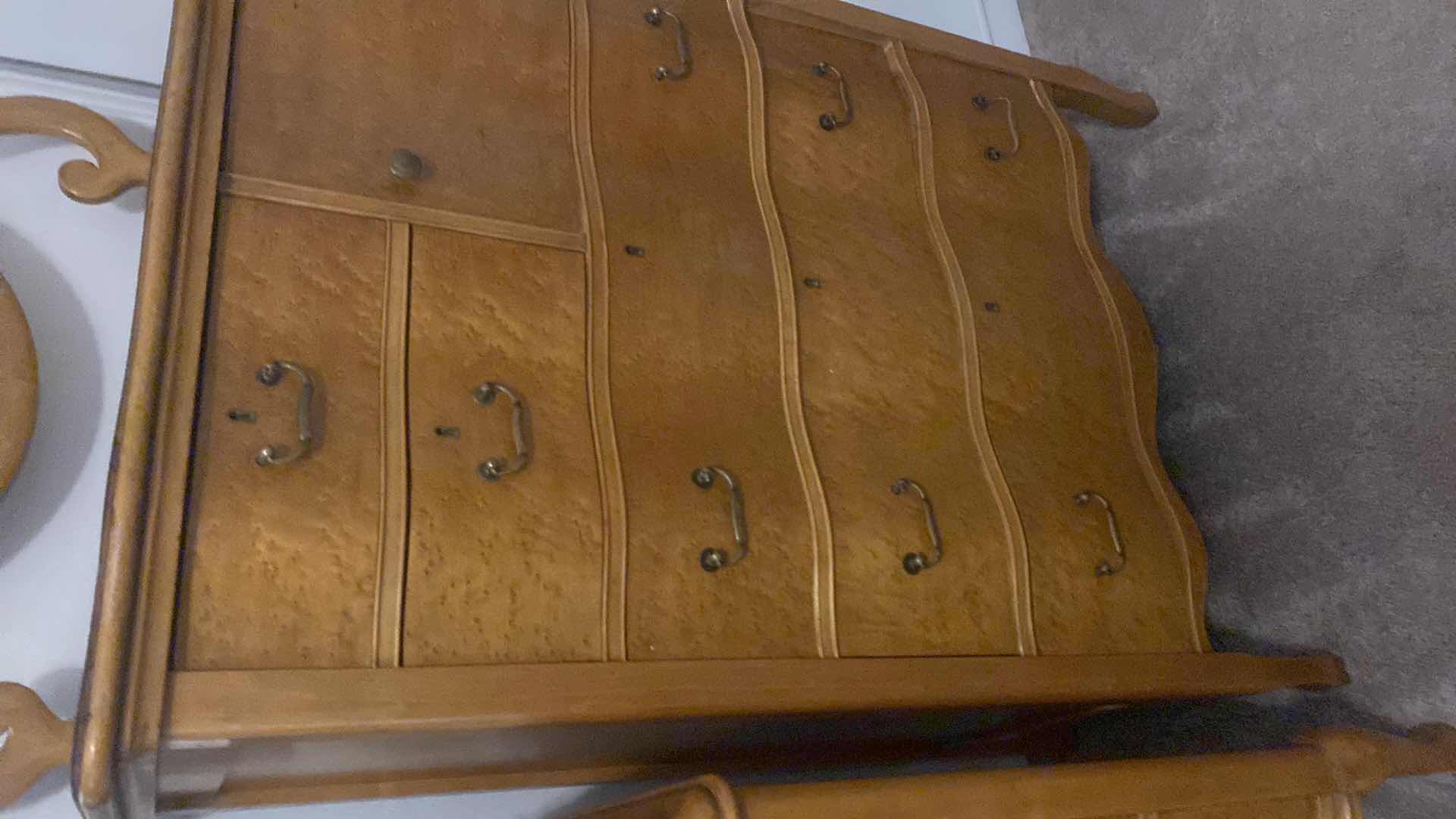 View 5 of ANTIQUE POST GOLD RUSH BIRDSEYE MAPLE HIGH BOY WITH SERPENTINE FRONT & MIRROR 36“ X 21“ H 48 1/2” (MATCHING PIECES AVAILABLE SOLD SEPARATELY)