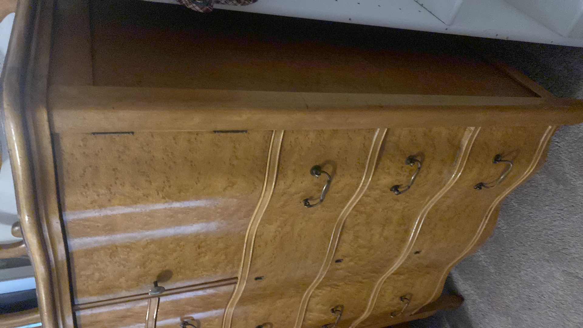 View 3 of ANTIQUE POST GOLD RUSH BIRDSEYE MAPLE HIGH BOY WITH SERPENTINE FRONT & MIRROR 36“ X 21“ H 48 1/2” (MATCHING PIECES AVAILABLE SOLD SEPARATELY)