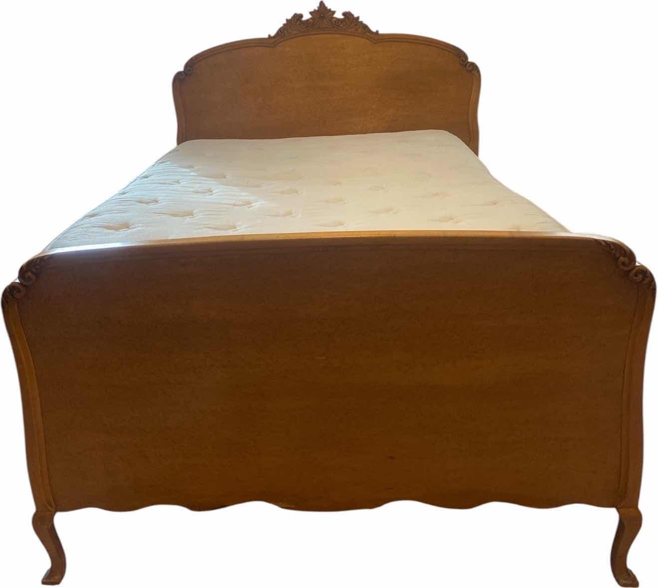 View 1 of ANTIQUE POST GOLD RUSH BIRDSEYE MAPLE HEADBOARD FOOTBOARD AND RAILS FOR FULL-SIZE BED 57 1/2“ X 79“ H 57” (MATTRESS SOLD SEPARATELY, MATCHING PIECES ALSO AVAILABLE)