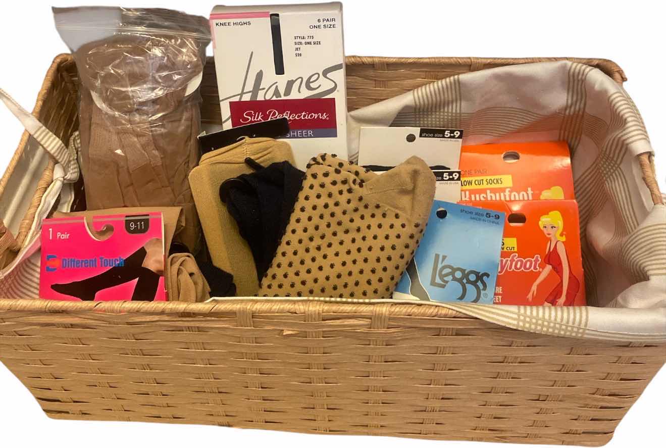 View 1 of BASKET WITH WOMEN’S DRESS SOCKS AND STOCKINGS