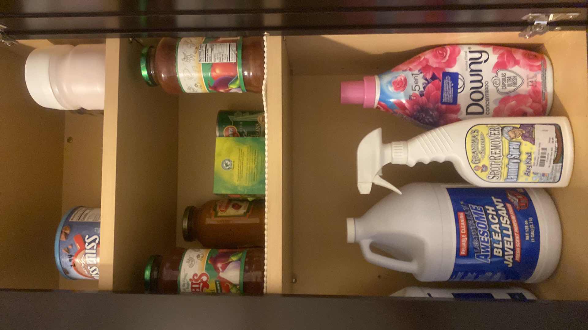 View 4 of CONTENTS OF CABINET-LAUNDRY SUPPLIES AND KITCHEN STAPLES ONE TIDE IS FULL