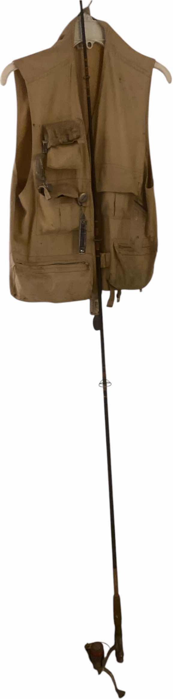 View 1 of FISHING POLE AND VEST – VEST HAS FISHING TOOLS IN THE POCKETS