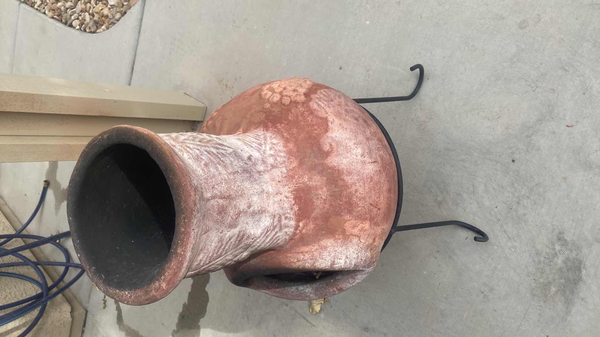 View 2 of TRADITIONAL WOOD-BURNING CLAY CHIMENEA WITH STAND H28”
