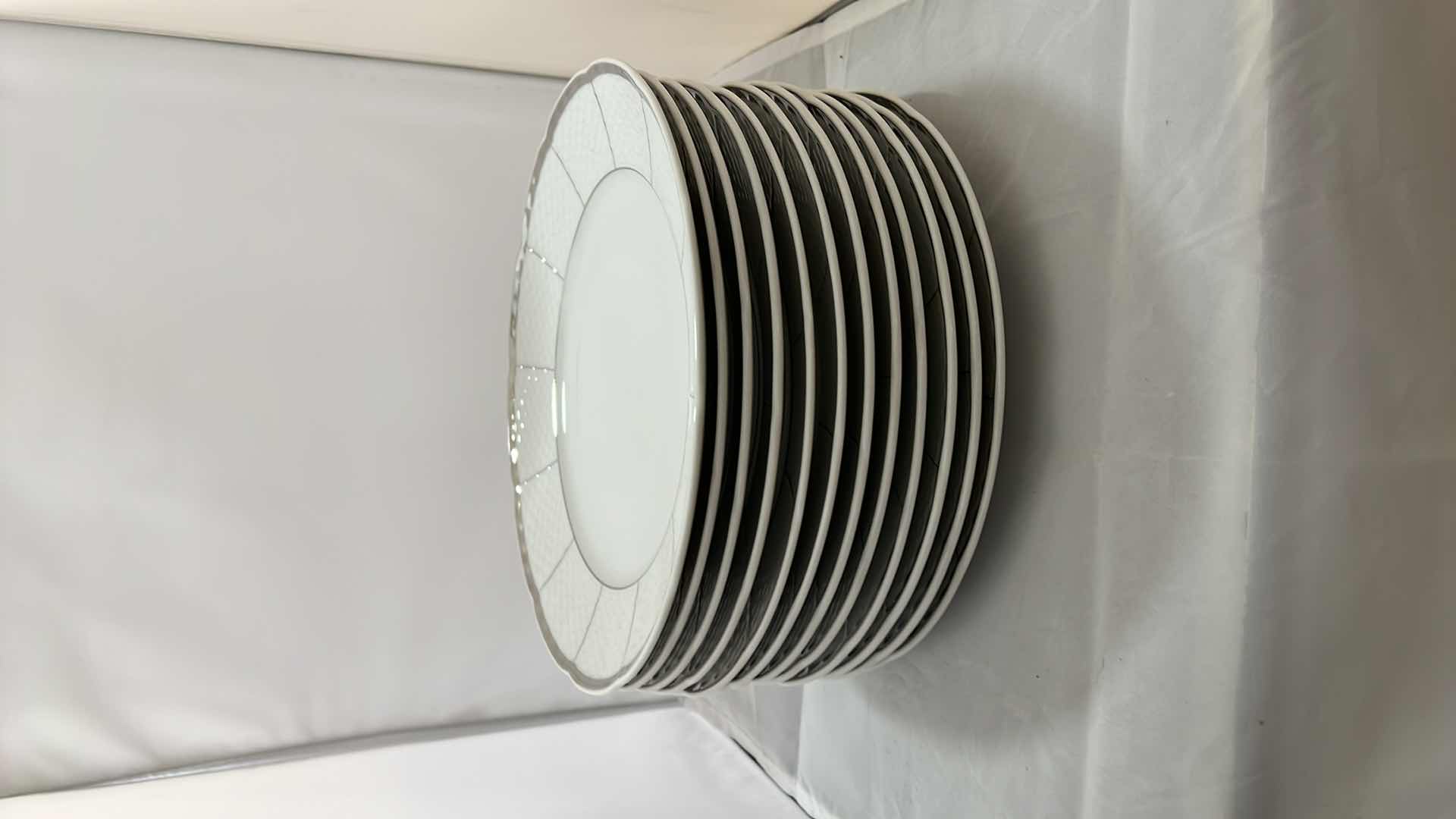 Photo 1 of 13-VINTAGE CHINA “SILVER EMBOSSED” THUN LARGE 10” PLATES (PART OF FULL CHINA SET SOLD SEPARATELY)