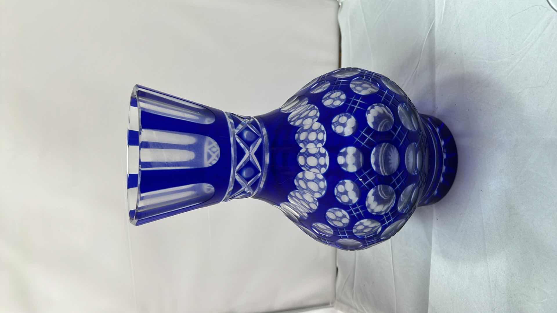 Photo 1 of VINTAGE ETCHED BOHEMIAN COBALT VASE 11”H