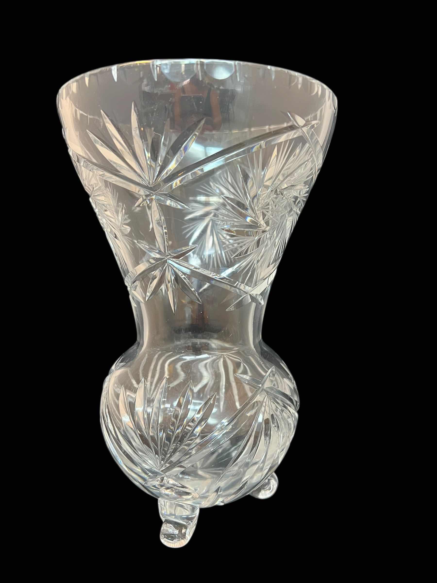 Photo 1 of 2-VINTAGE EUROPEAN LEAD CRYSTAL VASES. LARGE IS 9”H