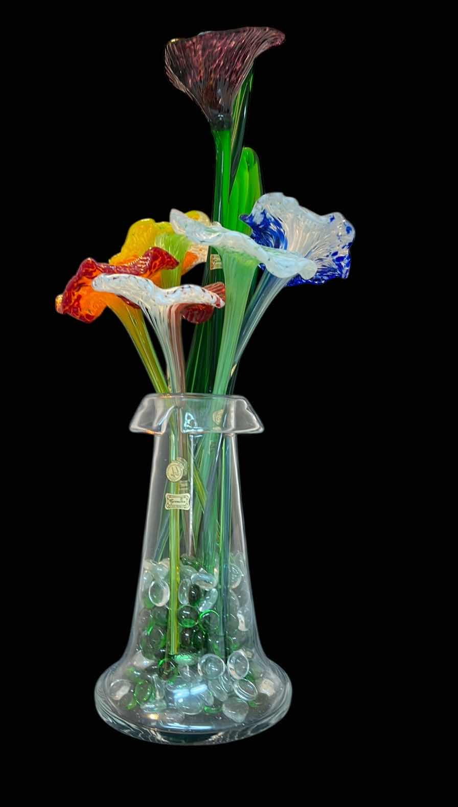 Photo 1 of BOHEMIAN CRYSTAL EGERMANN 24” VASE WITH BLOWN GLASS FLOWERS