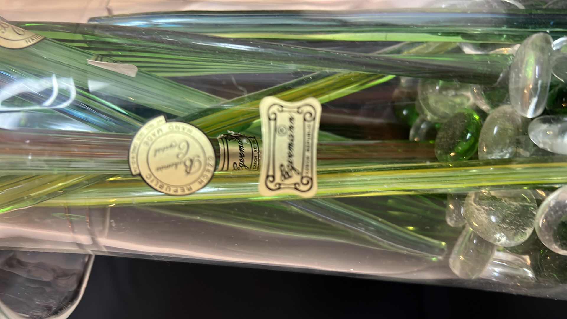 Photo 1 of BOHEMIAN CRYSTAL EGERMANN 24” VASE WITH BLOWN GLASS FLOWERS
