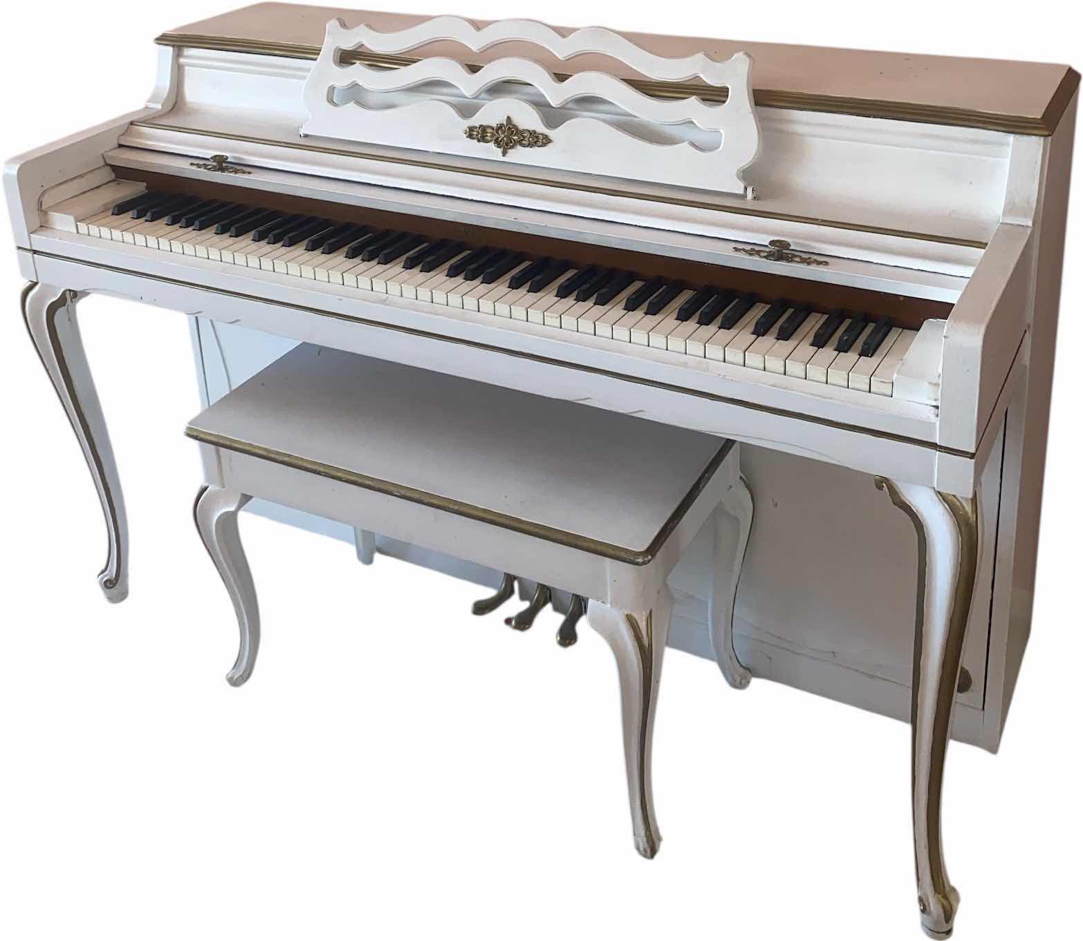 Photo 1 of WHITE PAINTED UPRIGHT PIANO WITH BENCH 57” X 23” H37”