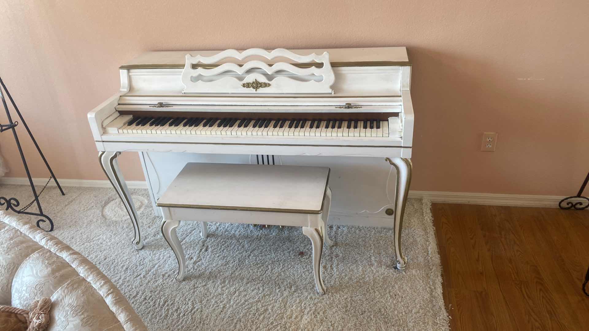 Photo 1 of WHITE PAINTED UPRIGHT PIANO WITH BENCH 57” X 23” H37”