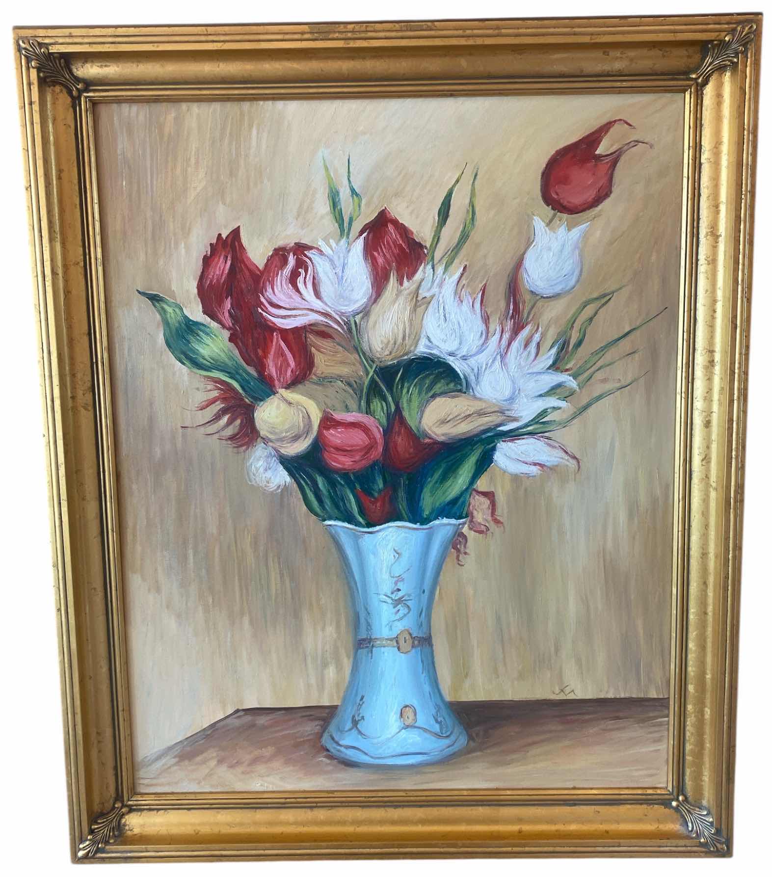 Photo 1 of WOOD FRAMED FLORAL ON CANVAS ARTWORK 36” x 29”