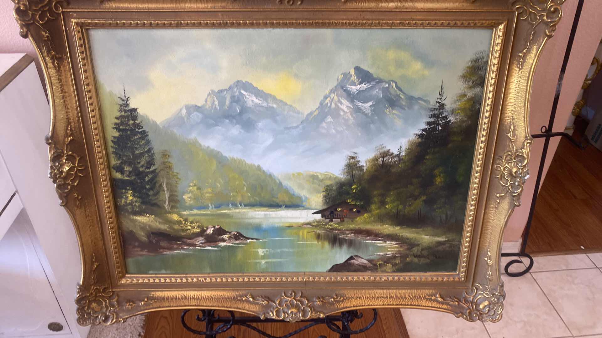 Photo 1 of ORNATE GOLD WOOD FRAMED LANDSCAPE ON CANVAS SIGNED ARTWORK 33” X 26”