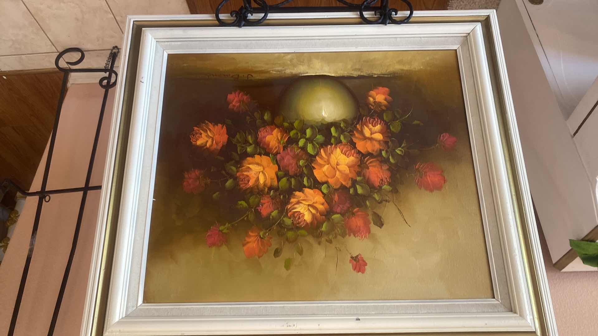 Photo 1 of WOOD FRAMED FLORAL ON CANVAS SIGNED ARTWORK 31” X 27”