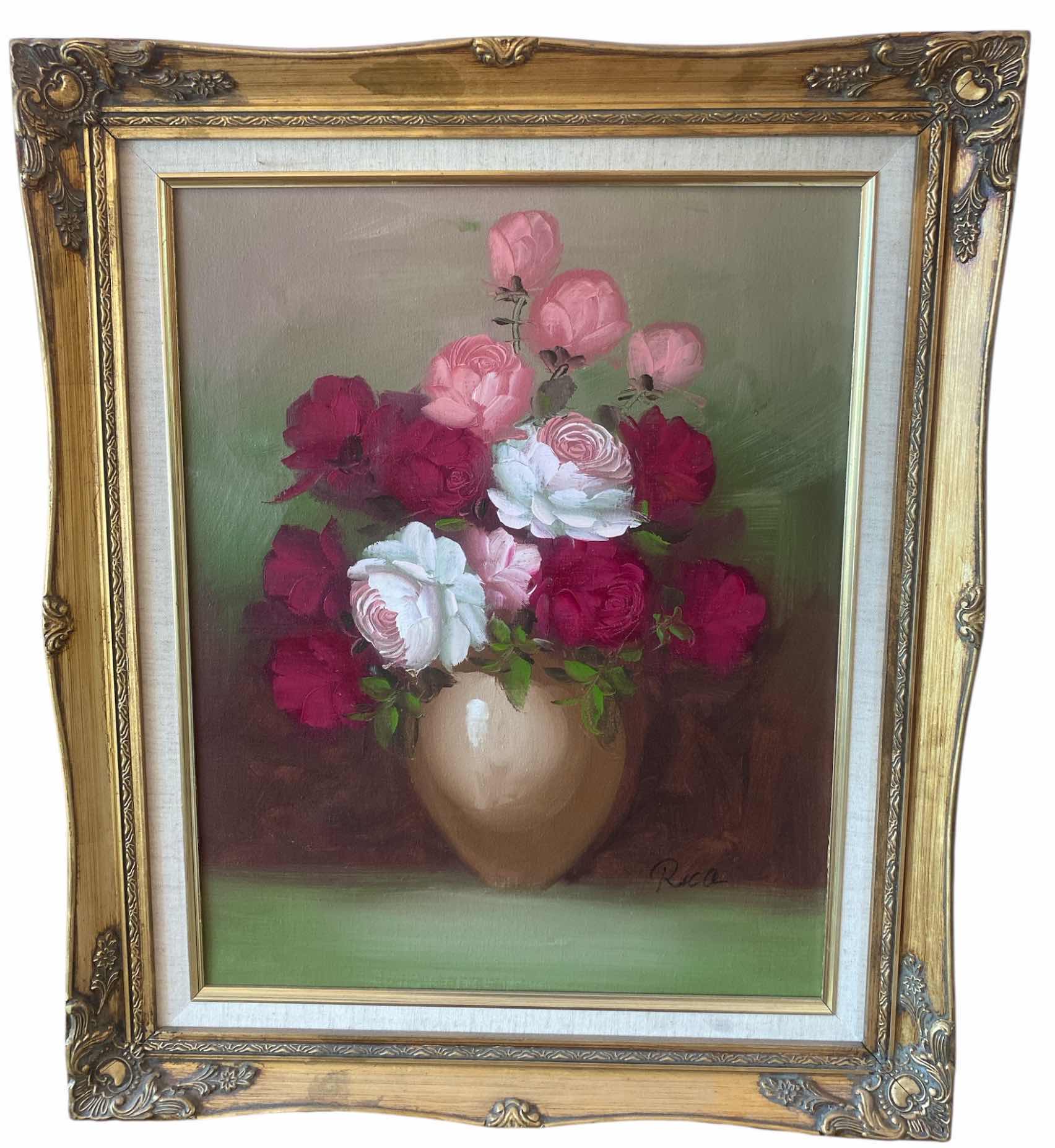 Photo 1 of WOOD FRAMED FLORAL ON CANVAS SIGNED ARTWORK 22” X 25”