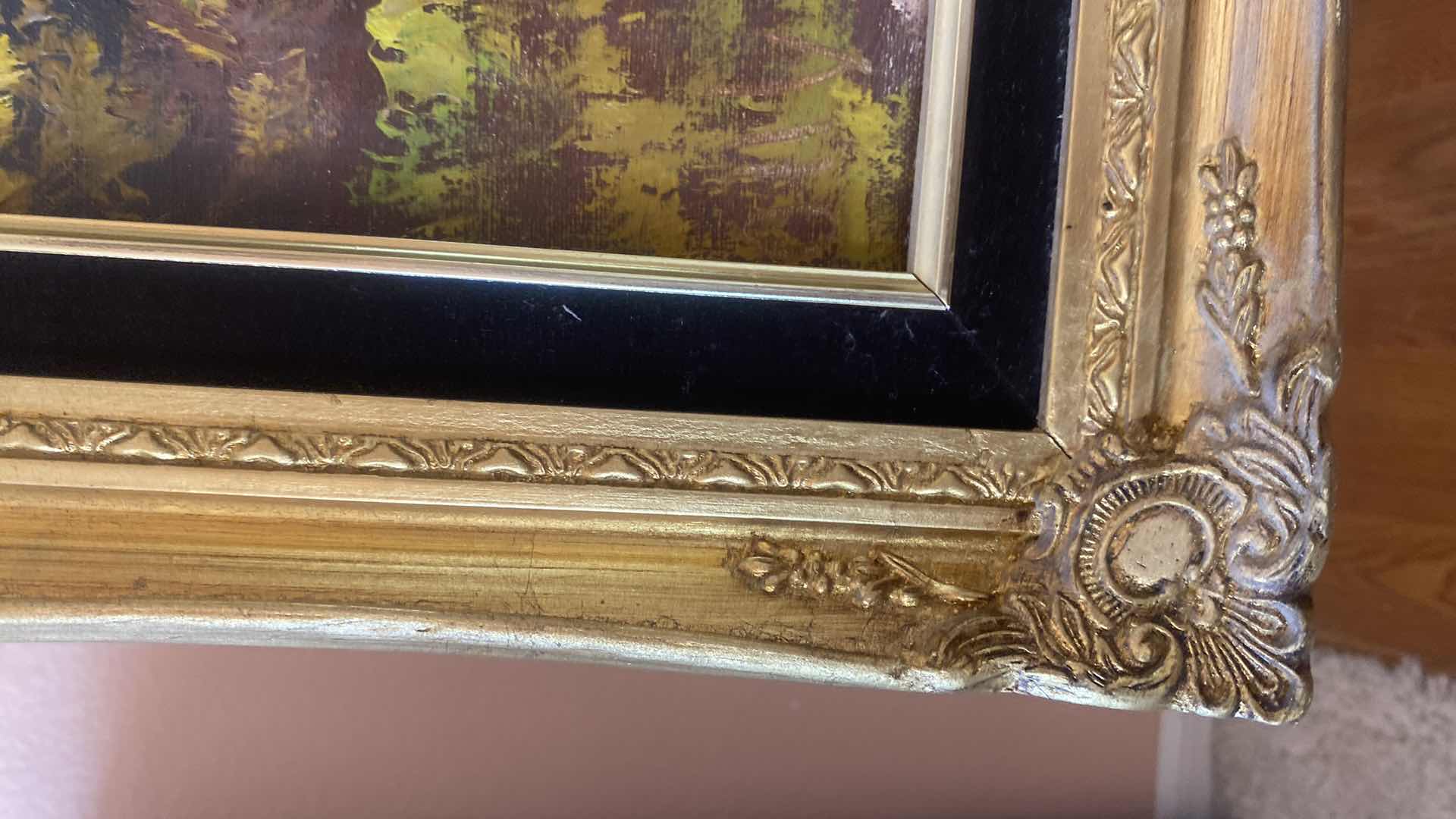 Photo 1 of ORNATE GOLD WOOD FRAMED LANDSCAPE ON CANVAS  SIGNED ARTWORK 29” X 24”