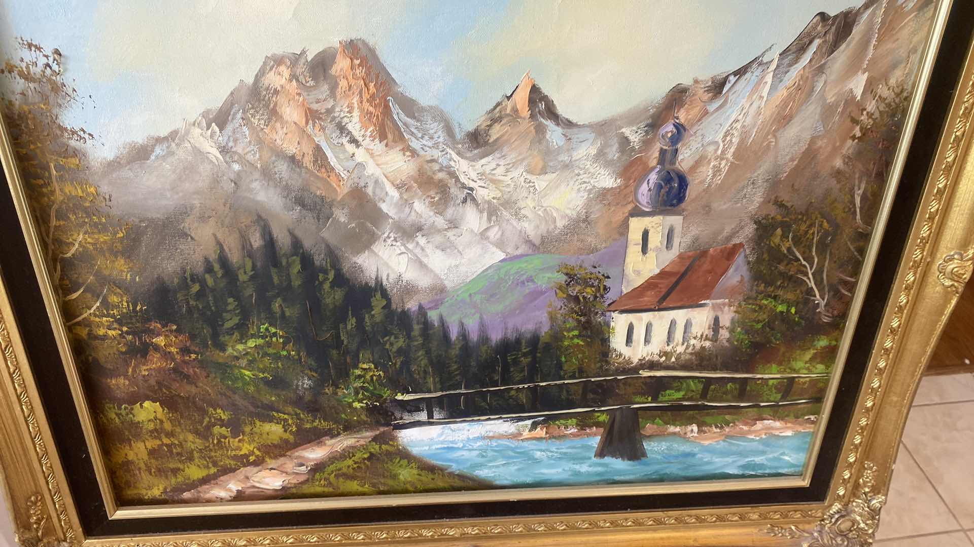 Photo 1 of ORNATE GOLD WOOD FRAMED LANDSCAPE ON CANVAS  SIGNED ARTWORK 29” X 24”