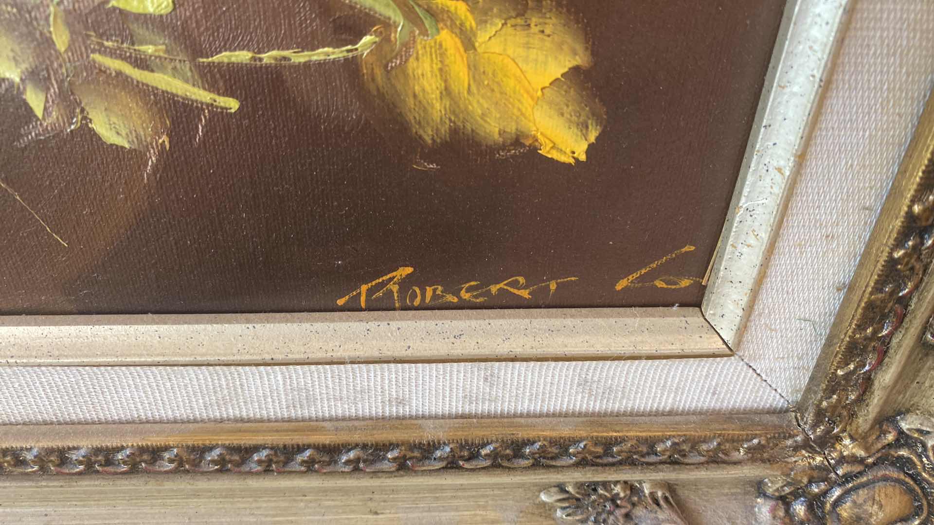 Photo 1 of 2 - ORNATE GOLD FRAMED FLORAL ON CANVAS (1) SIGNED ARTWORK LARGEST 18 1/2” x 16”
