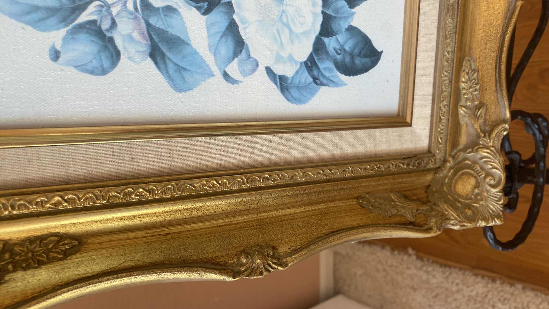 Photo 1 of 2 - ORNATE GOLD FRAMED FLORAL ON CANVAS ARTWORK LARGEST 13 1/2” x 15 1/2”