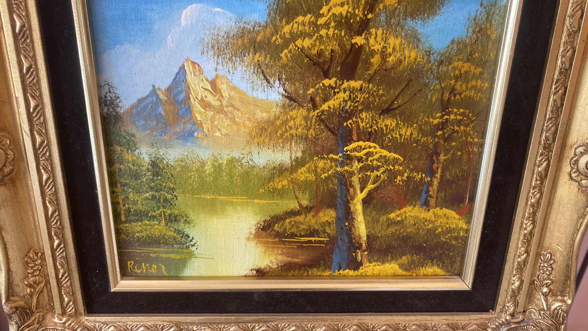 Photo 1 of 2 - WOOD FRAMED LANDSCAPE ON CANVAS SIGNED ARTWORK 15” X 13”