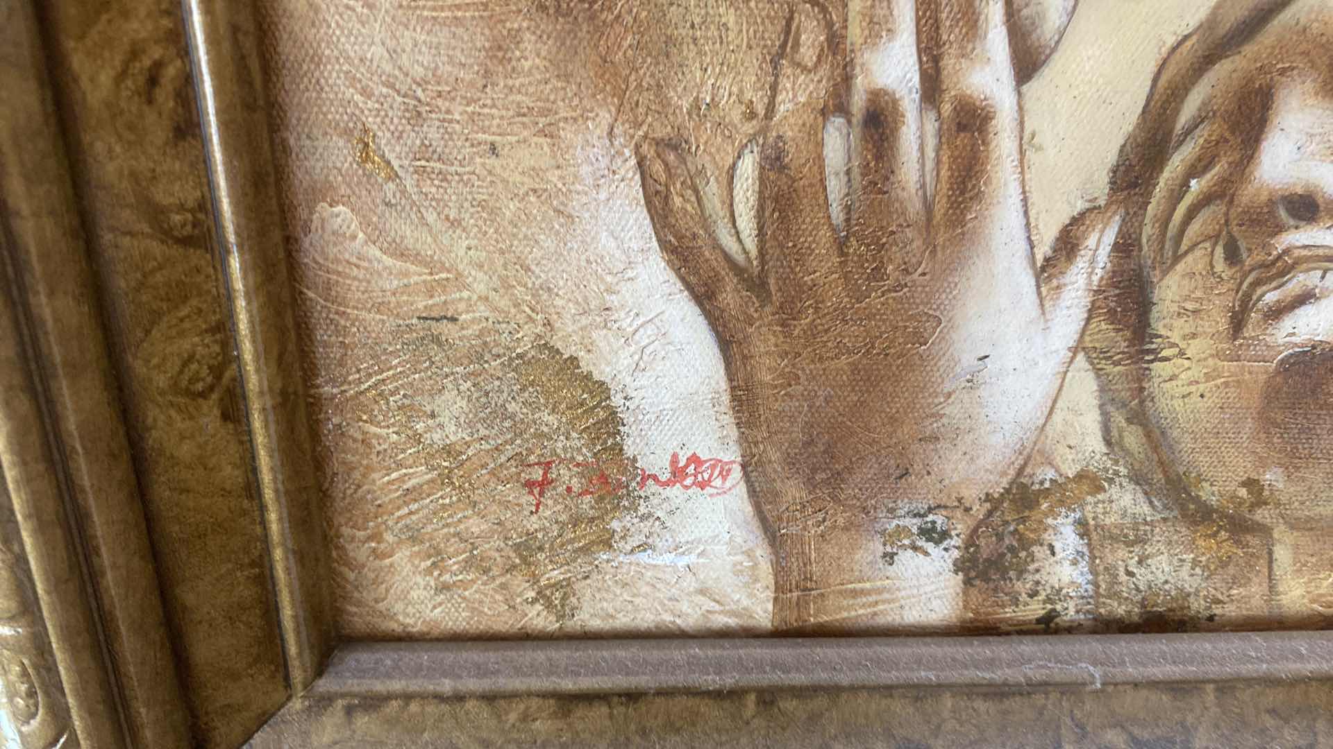 Photo 1 of 2 - WOOD FRAMED  THE TOUCH ON CANVAS SIGNED ARTWORK  15” X 13” & 1 LANDSCAPE SIGNED 14” x 12”