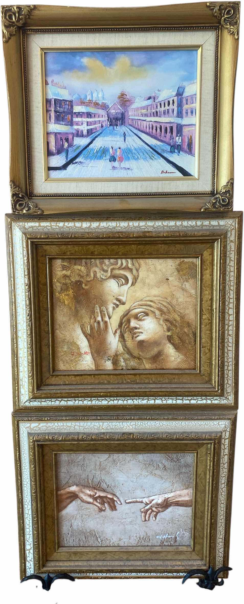 Photo 1 of 2 - WOOD FRAMED THE TOUCH ON CANVAS SIGNED ARTWORK 15” X 13” & 1 LANDSCAPE SIGNED 14” x 12”