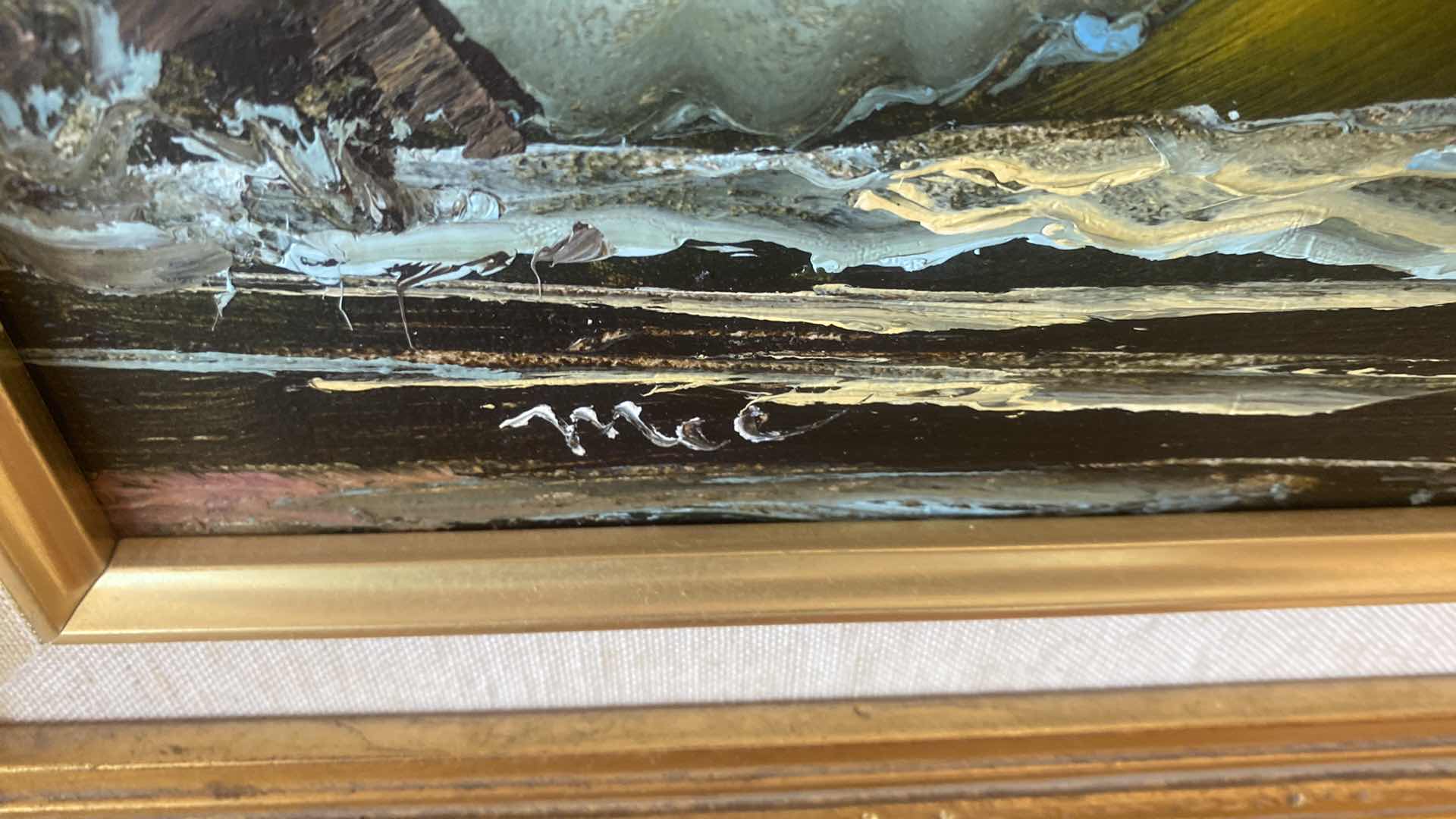 Photo 1 of 2 - ORNATE GOLD WOOD FRAMED LANDSCAPE ON CANVAS SIGNED ARTWORK 17” x 15”