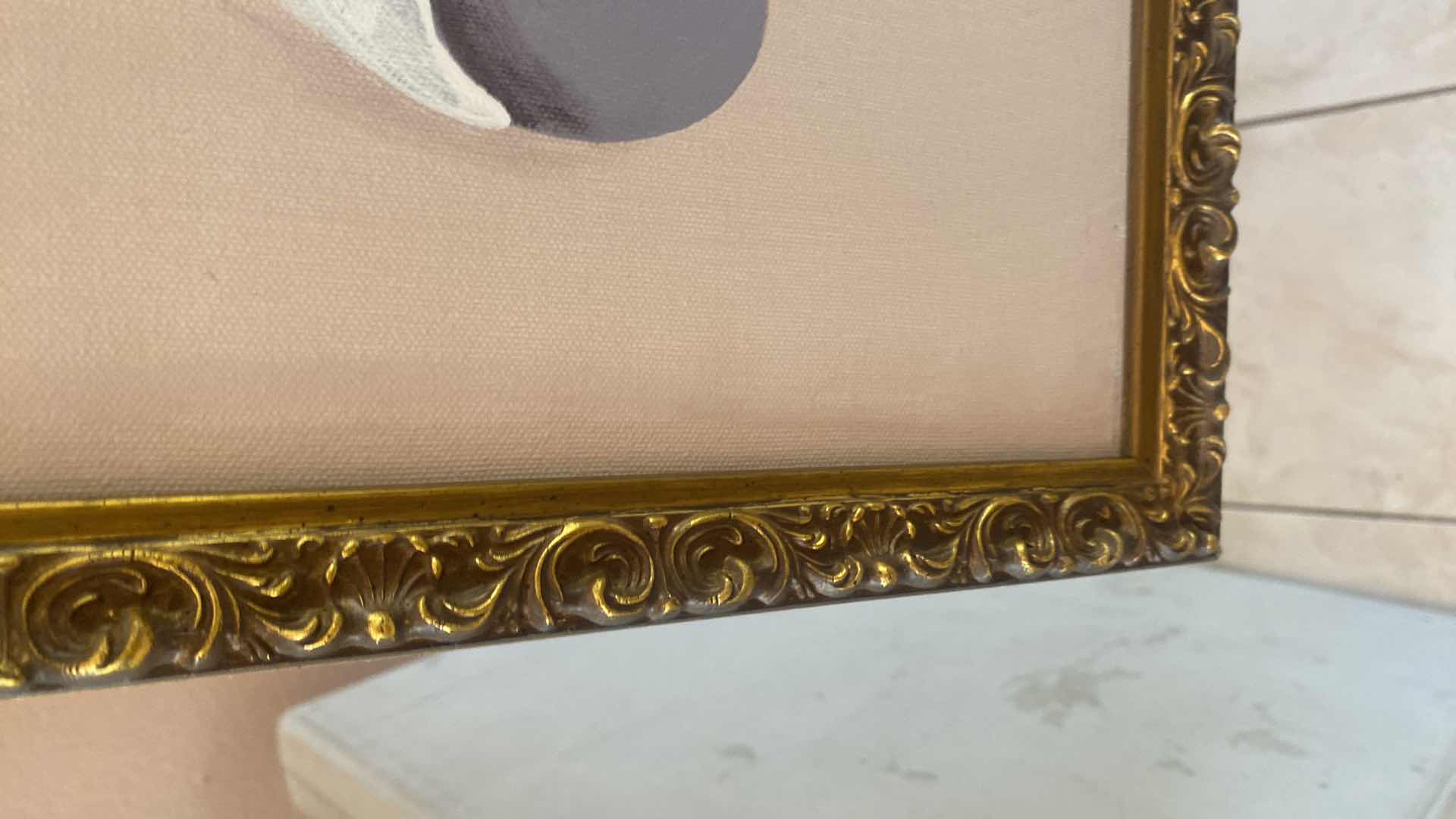 Photo 1 of ORNATE GOLD WOOD FRAMED FLORAL ON CANVAS SIGNED ARTWORK 52” x 42”
