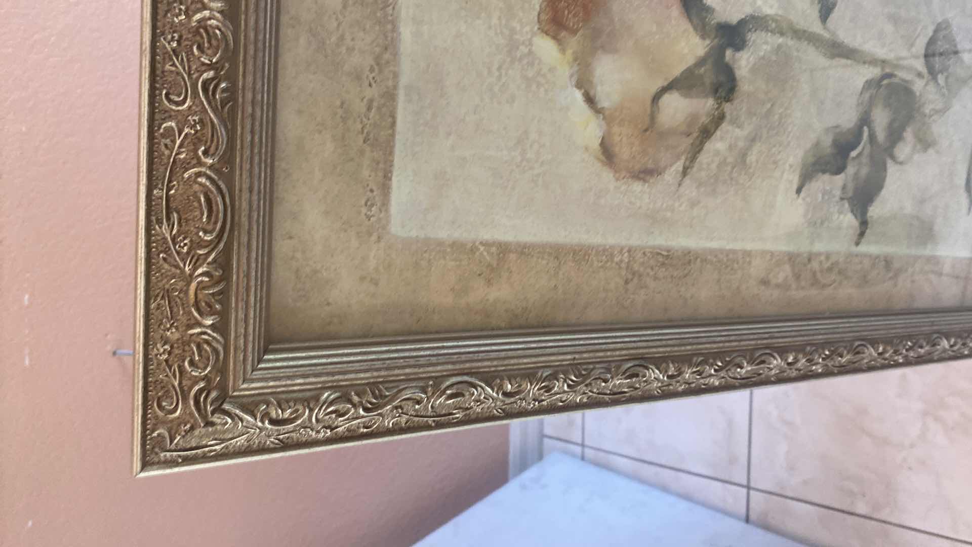 Photo 1 of PAIR OF ORNATE GOLD FRAMED FLORAL PRINTS ARTWORK 15” x 40”