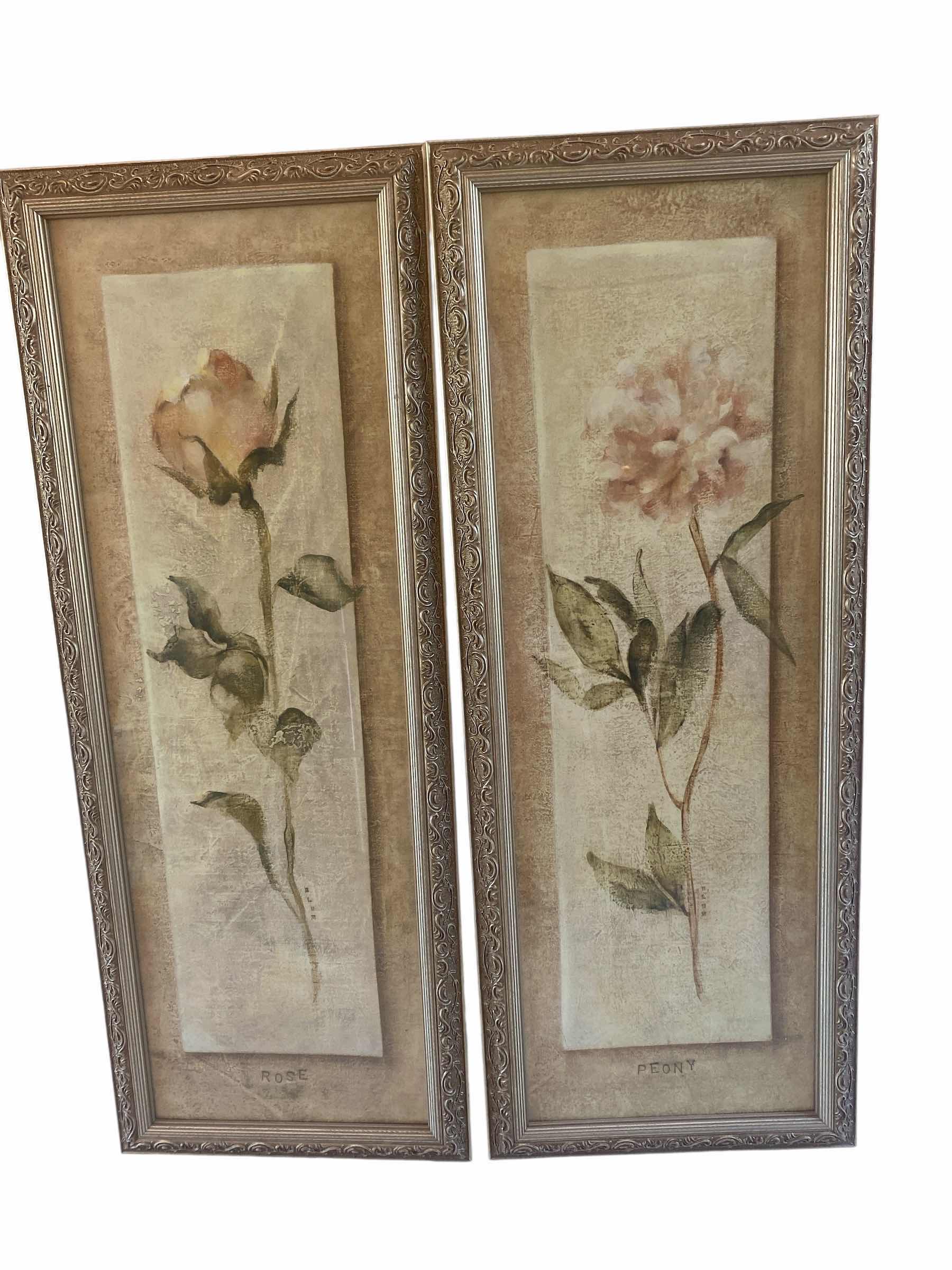 Photo 1 of PAIR OF ORNATE GOLD FRAMED FLORAL PRINTS ARTWORK 15” x 40”