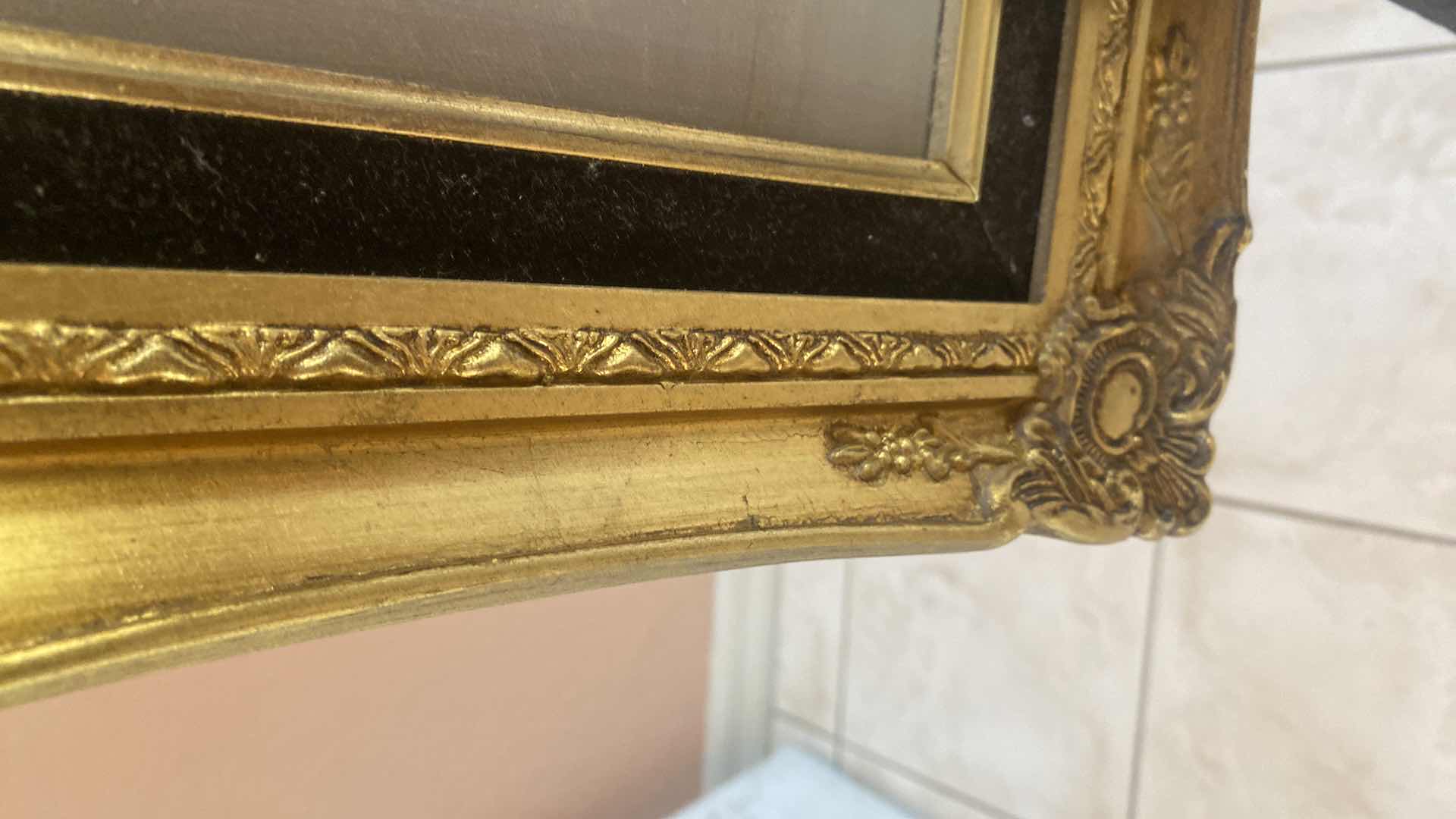 Photo 1 of WOOD GOLD FRAMED FLORAL ON CANVAS SIGNED ARTWORK 25” x 21”