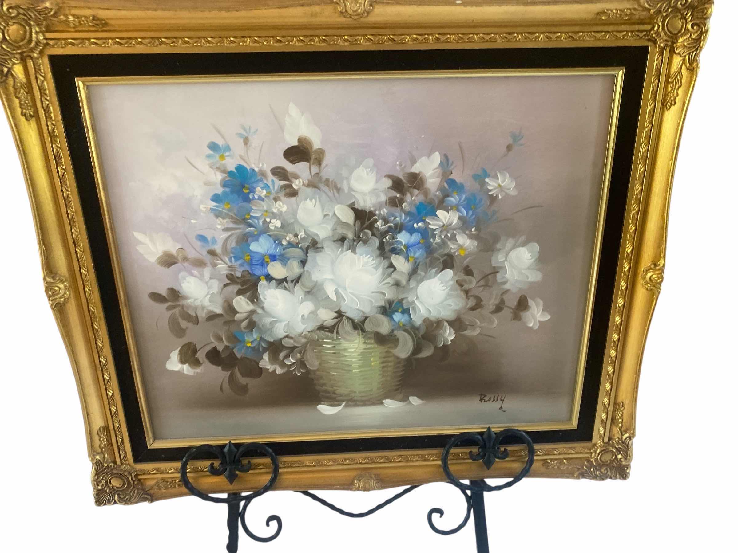 Photo 1 of WOOD GOLD FRAMED FLORAL ON CANVAS SIGNED ARTWORK 25” x 21”