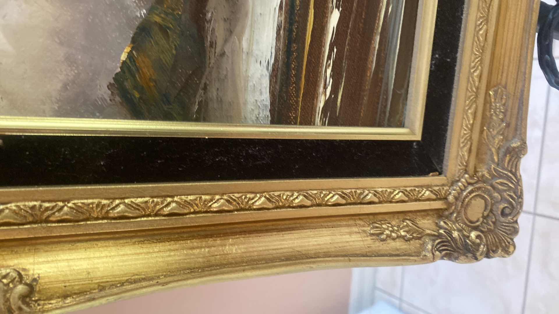 Photo 1 of WOOD GOLD FRAMED SEASCAPE ON CANVAS SIGNED ARTWORK 25” x 21”